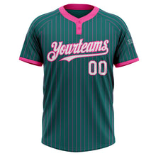 Laden Sie das Bild in den Galerie-Viewer, Custom Teal Pink Pinstripe White Two-Button Unisex Softball Jersey
