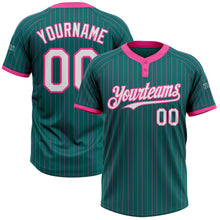 Laden Sie das Bild in den Galerie-Viewer, Custom Teal Pink Pinstripe White Two-Button Unisex Softball Jersey
