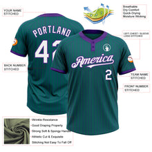 Laden Sie das Bild in den Galerie-Viewer, Custom Teal Purple Pinstripe White Two-Button Unisex Softball Jersey
