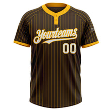 Load image into Gallery viewer, Custom Brown Gold Pinstripe White Two-Button Unisex Softball Jersey
