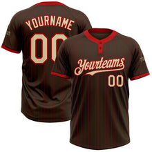 Load image into Gallery viewer, Custom Brown Red Pinstripe Cream Two-Button Unisex Softball Jersey
