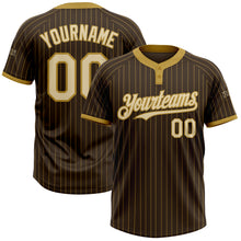 Load image into Gallery viewer, Custom Brown Old Gold Pinstripe Cream Two-Button Unisex Softball Jersey
