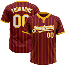 Load image into Gallery viewer, Custom Crimson Gold Pinstripe White Two-Button Unisex Softball Jersey
