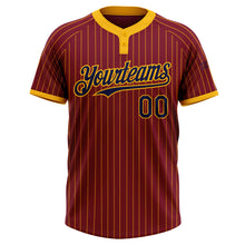 Laden Sie das Bild in den Galerie-Viewer, Custom Crimson Gold Pinstripe Navy Two-Button Unisex Softball Jersey
