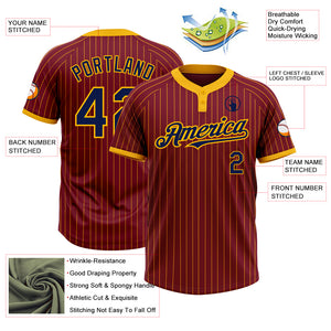 Custom Crimson Gold Pinstripe Navy Two-Button Unisex Softball Jersey