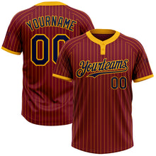 Laden Sie das Bild in den Galerie-Viewer, Custom Crimson Gold Pinstripe Navy Two-Button Unisex Softball Jersey
