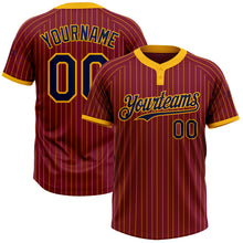 Load image into Gallery viewer, Custom Crimson Gold Pinstripe Navy Two-Button Unisex Softball Jersey
