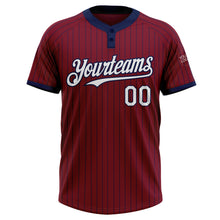 Laden Sie das Bild in den Galerie-Viewer, Custom Crimson Navy Pinstripe White Two-Button Unisex Softball Jersey
