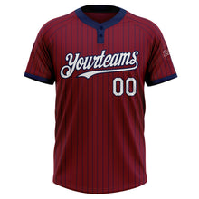 Load image into Gallery viewer, Custom Crimson Navy Pinstripe White Two-Button Unisex Softball Jersey
