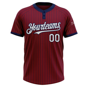 Custom Crimson Navy Pinstripe White Two-Button Unisex Softball Jersey