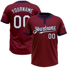 Load image into Gallery viewer, Custom Crimson Navy Pinstripe White Two-Button Unisex Softball Jersey
