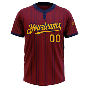 Custom Crimson Navy Pinstripe Gold Two-Button Unisex Softball Jersey