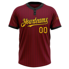 Laden Sie das Bild in den Galerie-Viewer, Custom Crimson Black Pinstripe Gold Two-Button Unisex Softball Jersey
