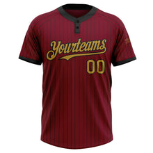 Laden Sie das Bild in den Galerie-Viewer, Custom Crimson Black Pinstripe Old Gold Two-Button Unisex Softball Jersey
