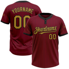 Load image into Gallery viewer, Custom Crimson Black Pinstripe Old Gold Two-Button Unisex Softball Jersey
