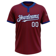 Load image into Gallery viewer, Custom Crimson Royal Pinstripe White Two-Button Unisex Softball Jersey
