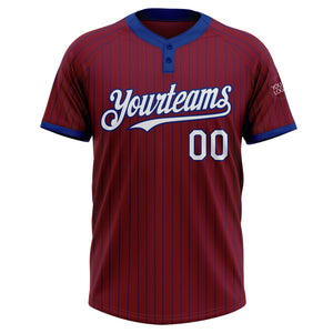 Custom Crimson Royal Pinstripe White Two-Button Unisex Softball Jersey