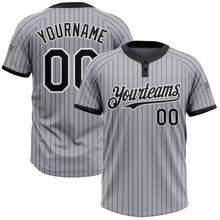 Load image into Gallery viewer, Custom Gray Black Pinstripe White Two-Button Unisex Softball Jersey
