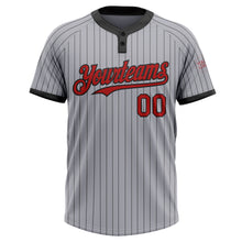 Load image into Gallery viewer, Custom Gray Black Pinstripe Red Two-Button Unisex Softball Jersey
