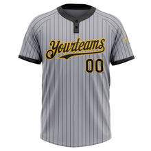 Load image into Gallery viewer, Custom Gray Black Pinstripe Gold Two-Button Unisex Softball Jersey
