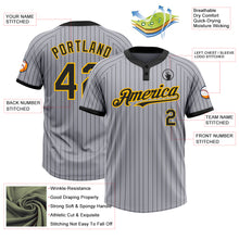 Load image into Gallery viewer, Custom Gray Black Pinstripe Gold Two-Button Unisex Softball Jersey
