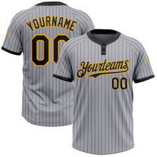 Load image into Gallery viewer, Custom Gray Black Pinstripe Gold Two-Button Unisex Softball Jersey
