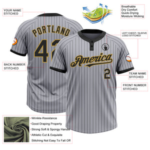 Custom Gray Black Pinstripe Old Gold Two-Button Unisex Softball Jersey