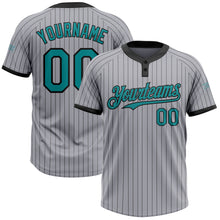 Load image into Gallery viewer, Custom Gray Black Pinstripe Teal Two-Button Unisex Softball Jersey
