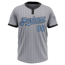 Load image into Gallery viewer, Custom Gray Black Pinstripe Light Blue Two-Button Unisex Softball Jersey
