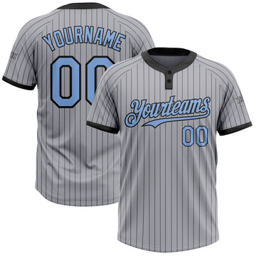 Custom Gray Black Pinstripe Light Blue Two-Button Unisex Softball Jersey