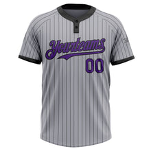 Load image into Gallery viewer, Custom Gray Black Pinstripe Purple Two-Button Unisex Softball Jersey
