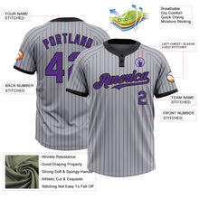 Load image into Gallery viewer, Custom Gray Black Pinstripe Purple Two-Button Unisex Softball Jersey
