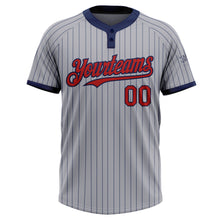 Load image into Gallery viewer, Custom Gray Navy Pinstripe Red Two-Button Unisex Softball Jersey
