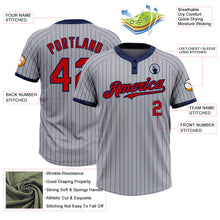 Load image into Gallery viewer, Custom Gray Navy Pinstripe Red Two-Button Unisex Softball Jersey
