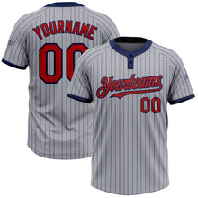 Load image into Gallery viewer, Custom Gray Navy Pinstripe Red Two-Button Unisex Softball Jersey
