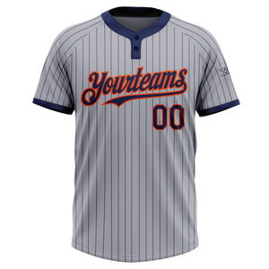 Custom Gray Navy Pinstripe Orange Two-Button Unisex Softball Jersey