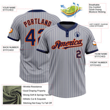 Load image into Gallery viewer, Custom Gray Navy Pinstripe Orange Two-Button Unisex Softball Jersey
