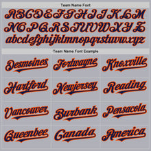 Load image into Gallery viewer, Custom Gray Navy Pinstripe Orange Two-Button Unisex Softball Jersey
