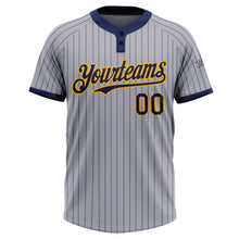 Load image into Gallery viewer, Custom Gray Navy Pinstripe Gold Two-Button Unisex Softball Jersey
