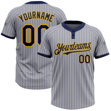 Load image into Gallery viewer, Custom Gray Navy Pinstripe Gold Two-Button Unisex Softball Jersey
