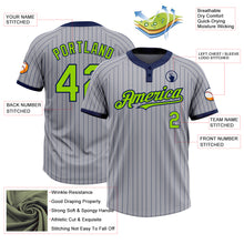 Load image into Gallery viewer, Custom Gray Navy Pinstripe Neon Green Two-Button Unisex Softball Jersey
