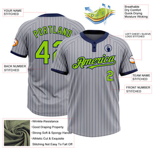 Custom Gray Navy Pinstripe Neon Green Two-Button Unisex Softball Jersey