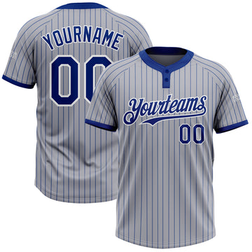 Custom Gray Royal Pinstripe White Two-Button Unisex Softball Jersey