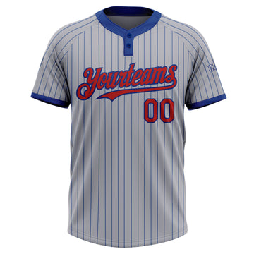 Custom Gray Royal Pinstripe Red Two-Button Unisex Softball Jersey