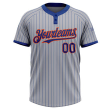 Load image into Gallery viewer, Custom Gray Royal Pinstripe Orange Two-Button Unisex Softball Jersey
