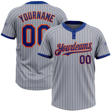 Load image into Gallery viewer, Custom Gray Royal Pinstripe Orange Two-Button Unisex Softball Jersey
