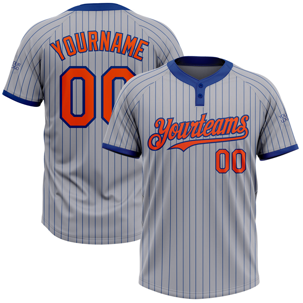 Custom Gray Royal Pinstripe Orange Two-Button Unisex Softball Jersey