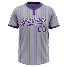 Laden Sie das Bild in den Galerie-Viewer, Custom Gray Purple Pinstripe White Two-Button Unisex Softball Jersey
