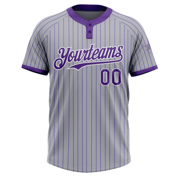 Custom Gray Purple Pinstripe White Two-Button Unisex Softball Jersey