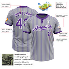 Laden Sie das Bild in den Galerie-Viewer, Custom Gray Purple Pinstripe White Two-Button Unisex Softball Jersey
